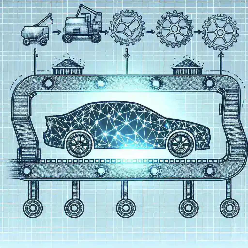 "Diagrama ilustrando cómo la tecnología blockchain mejora la transparencia en la cadena de suministro en la industria automotriz"